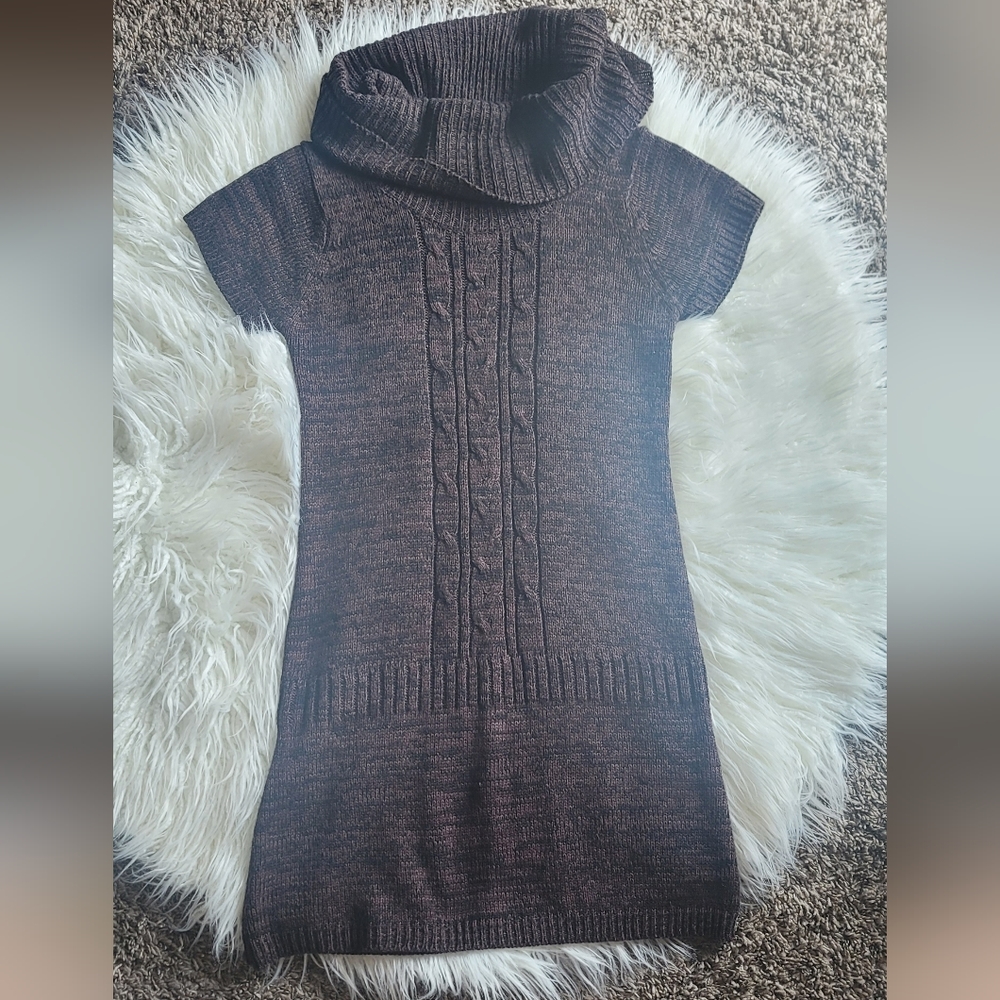 Brown Short Sleeve Sweater Dress